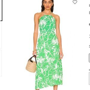 Faithfull The Brand Taormina Midi Dress El Marsa Floral Green Halter Size 6 NWT